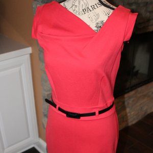 Coral Cotton Belted Dress